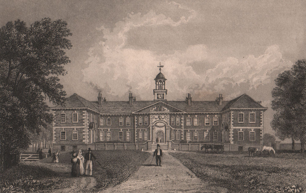 Morden College, Blackheath, Kent. London. BAYNES 1829 old antique print